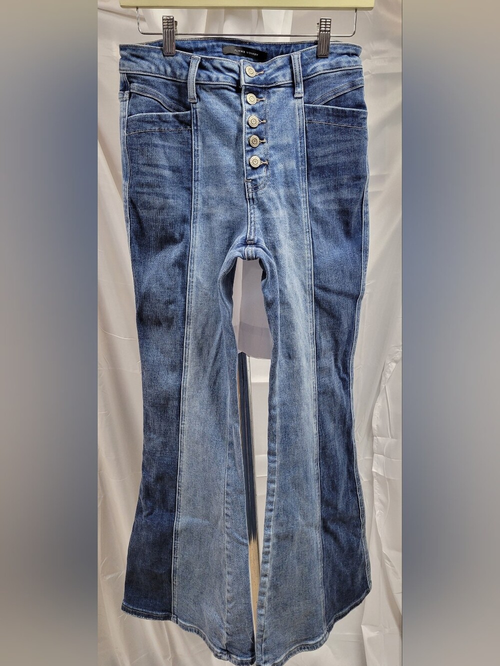 Flying Monkey High-Rise Button-Fly Flared Jeans - Blue